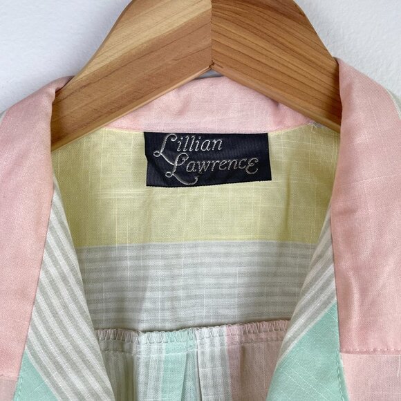 Lillian Lawrence Pink | Blue | Tan Stripe Blouse Sz Medium - Picture 4 of 5